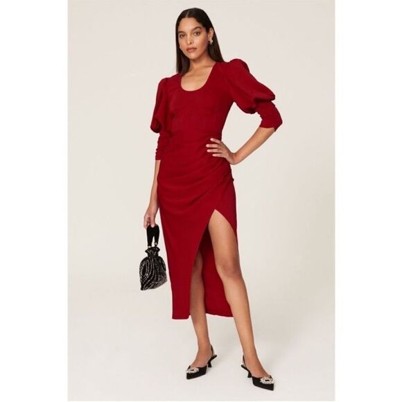 Self portrait ruched maxi sheath puff sleeve hourglasss dress 4